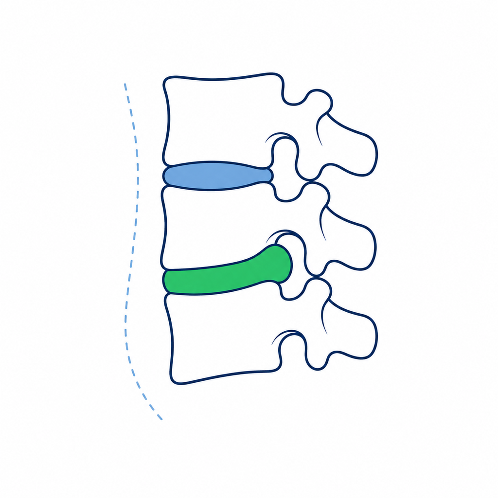 Ilustração da coluna lombar destacando o disco intervertebral entre as vértebras