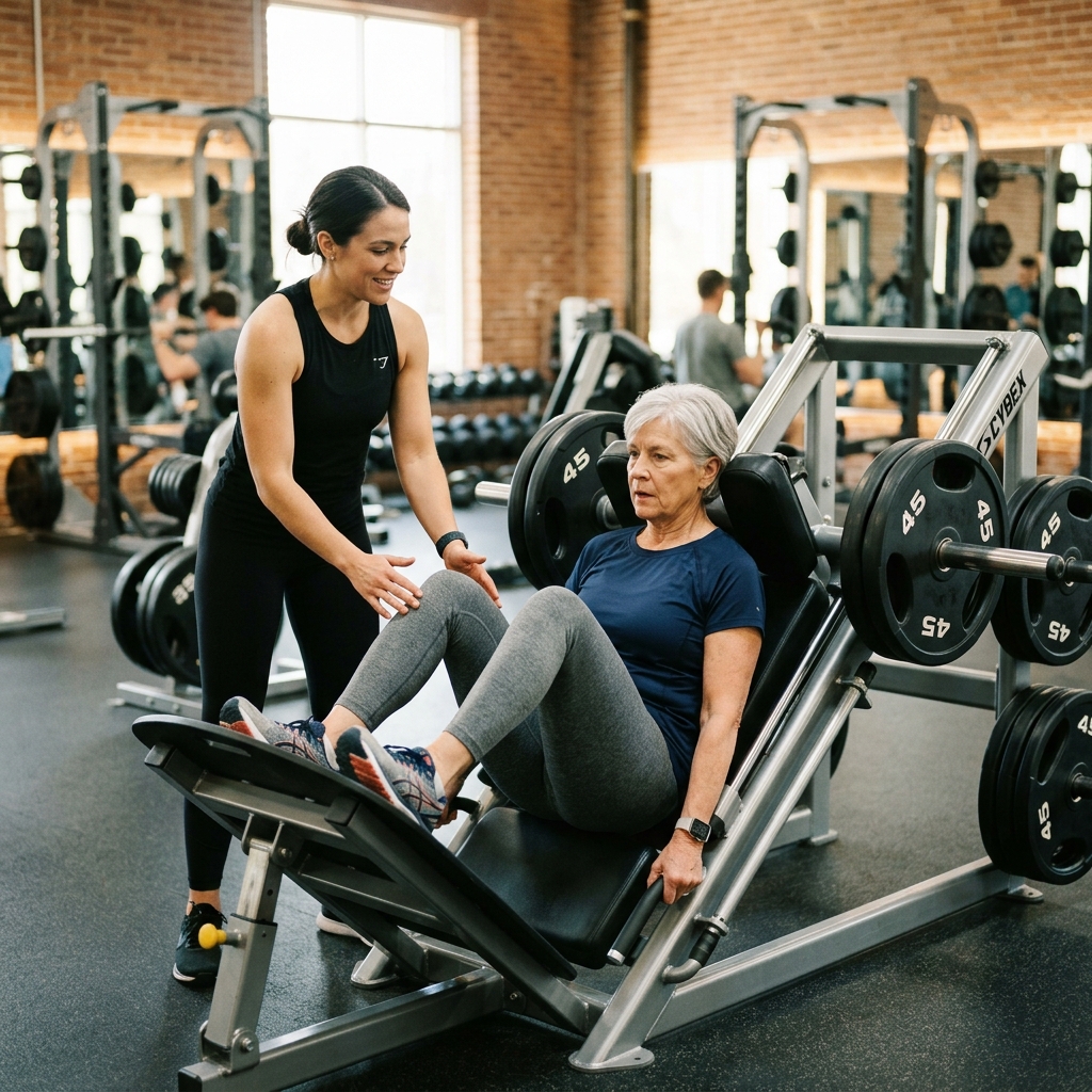 Ilustração técnica mostrando saúde, longevidade, treino, sarcopenia para Sarcopenia e Qualidade de Vida: Como a Musculação Protege a Sua Autonomia